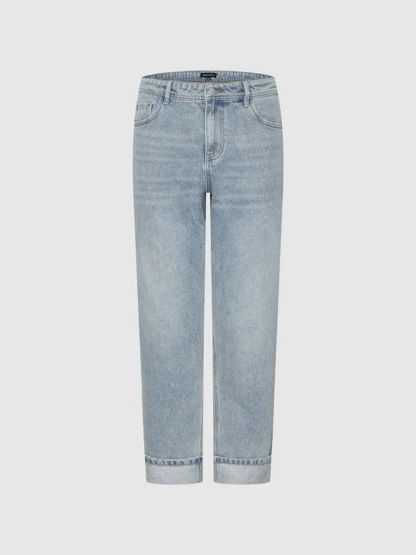 Cuffed Straight Leg Jeans sold by Urban Revivo