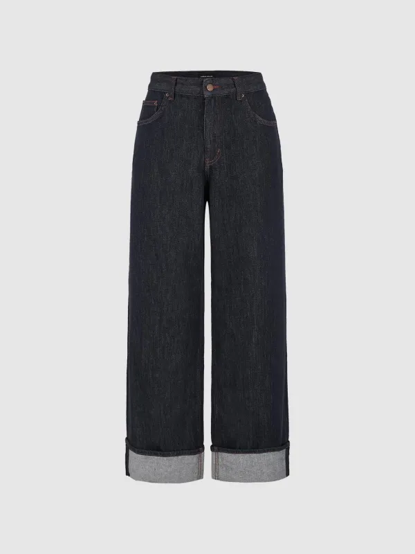 Cuffed Wide Leg Jeans sold by Urban Revivo