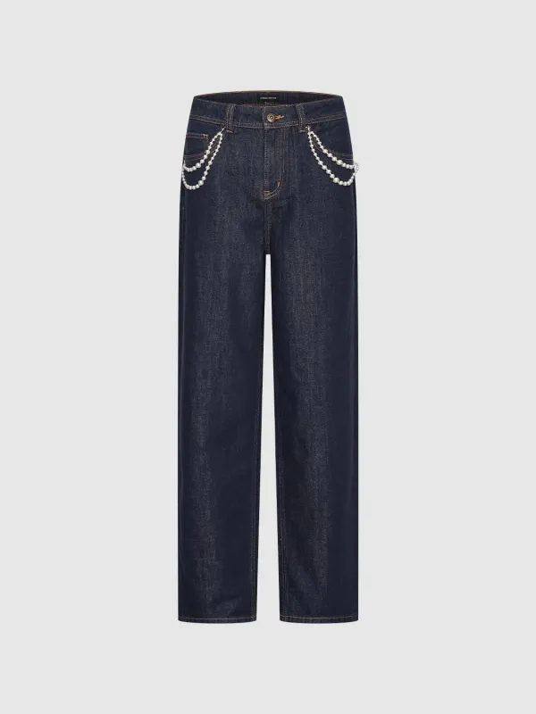 Chain Décor Wide Leg Jeans sold by Urban Revivo