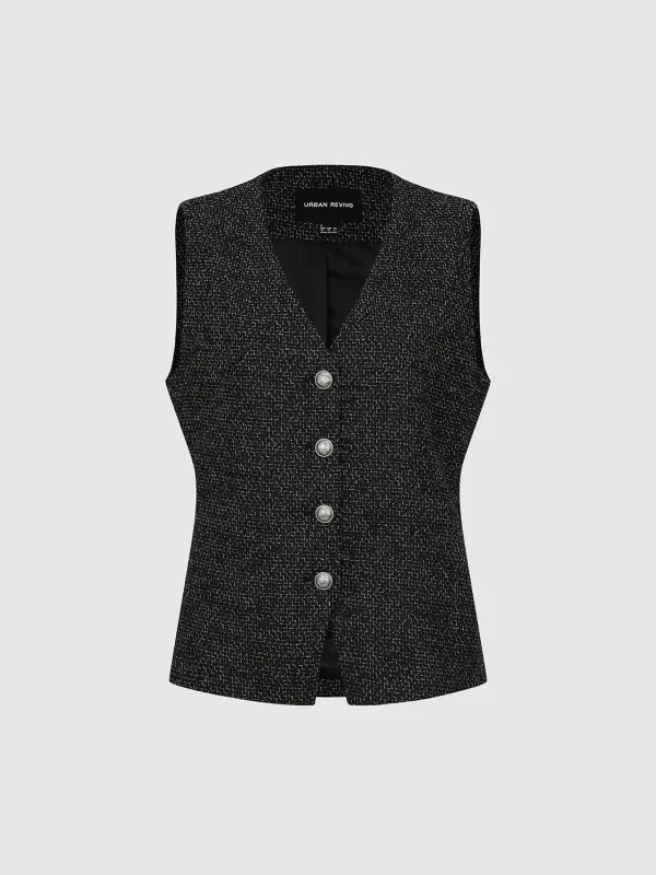 Button Up Tweed Vests sold by Urban Revivo