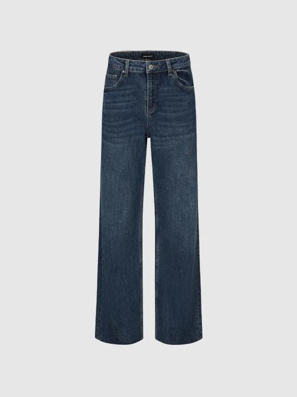 Raw Hem Wide Leg Jeans sold by Urban Revivo