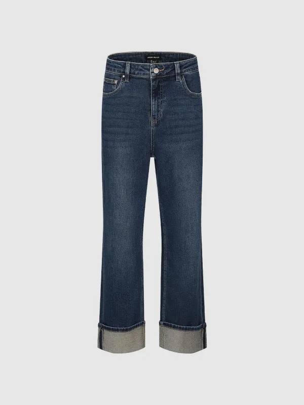 Cuffed Straight Leg Jeans sold by Urban Revivo