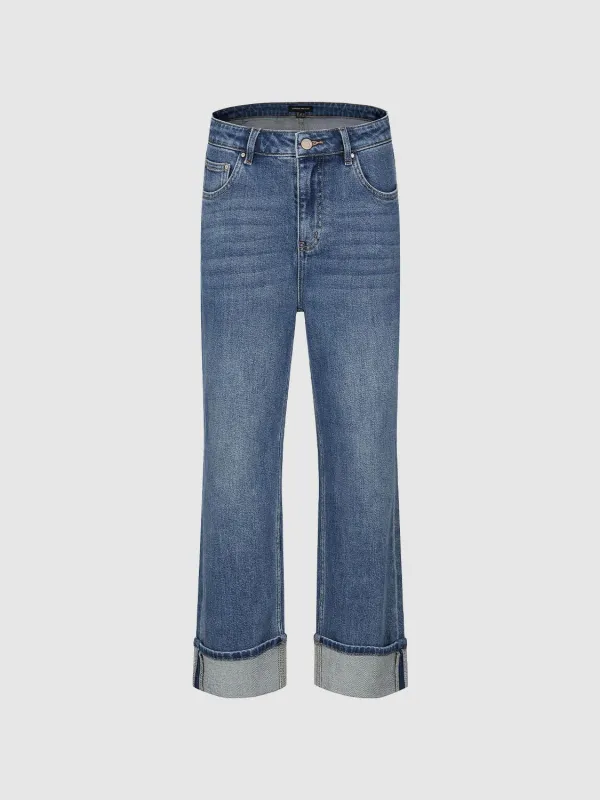Cuffed Straight Leg Jeans sold by Urban Revivo