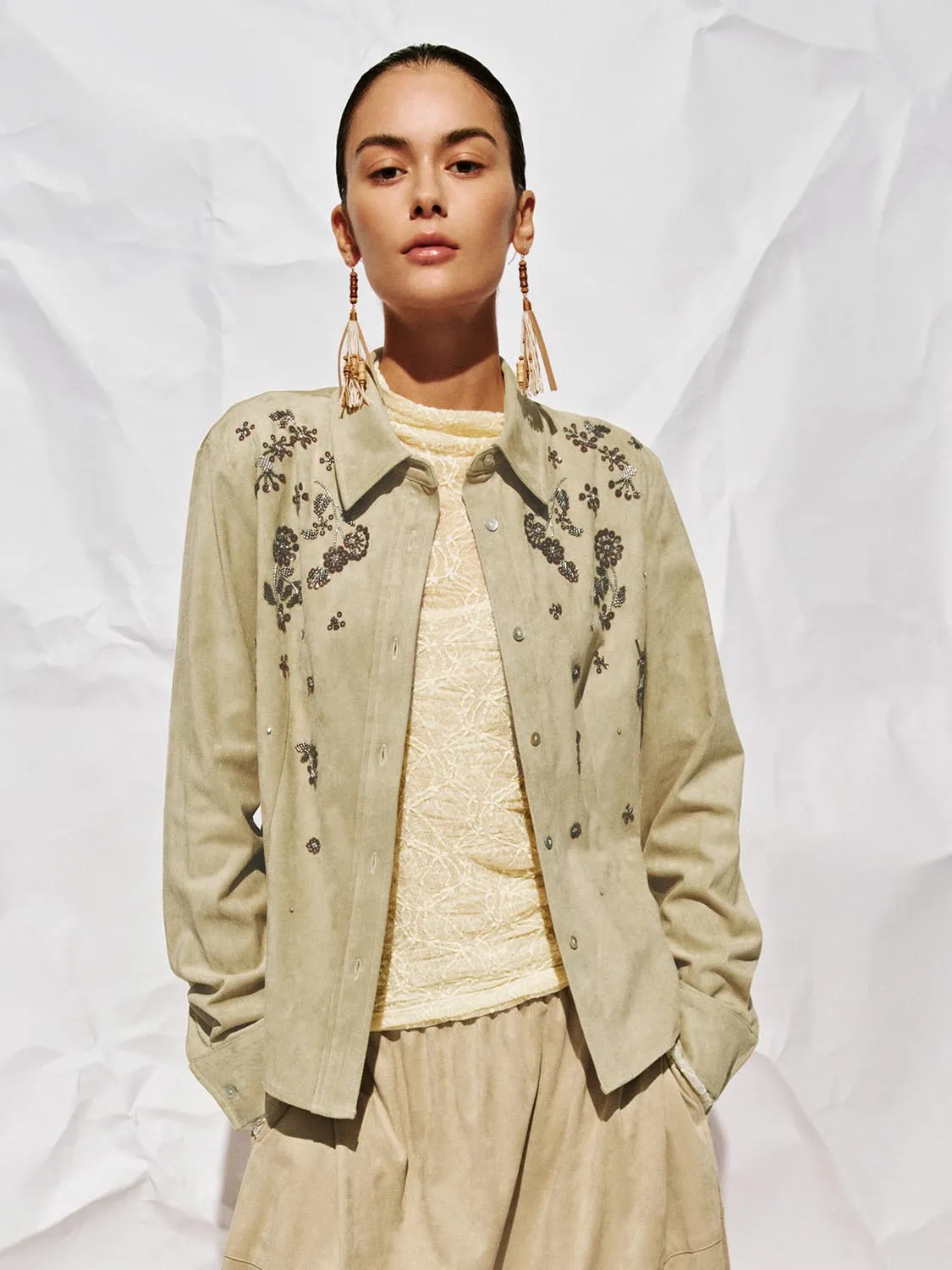 Floral Bead Long Sleeve Shirts sold by Urban Revivo