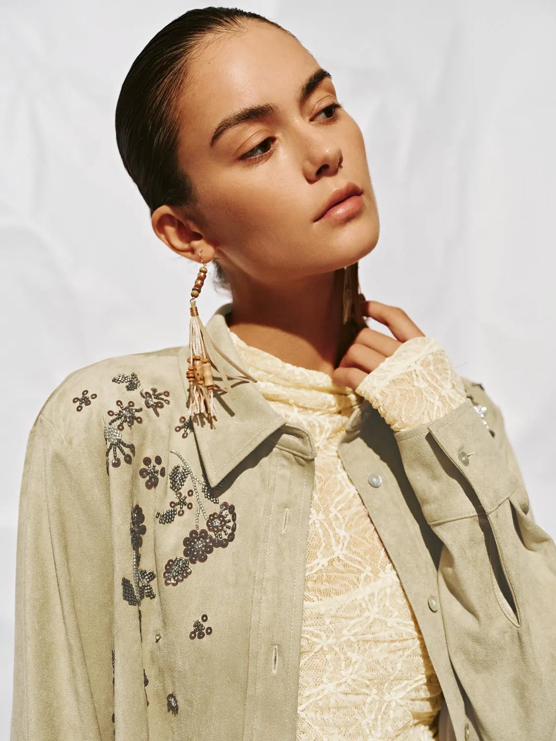 Floral Bead Long Sleeve Shirts sold by Urban Revivo product image thumbnail 3