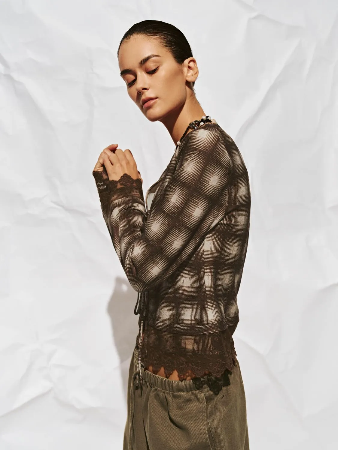Slim Lace Hem Check Shirts sold by Urban Revivo product image thumbnail 2