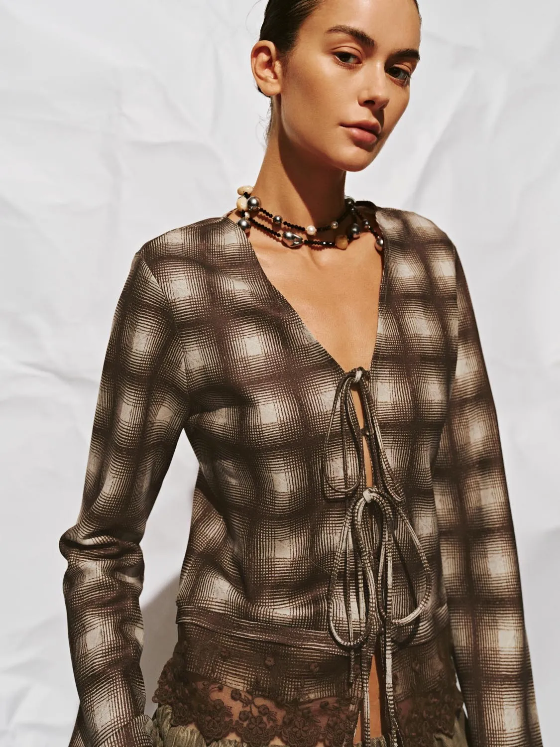 Slim Lace Hem Check Shirts sold by Urban Revivo product image thumbnail 3