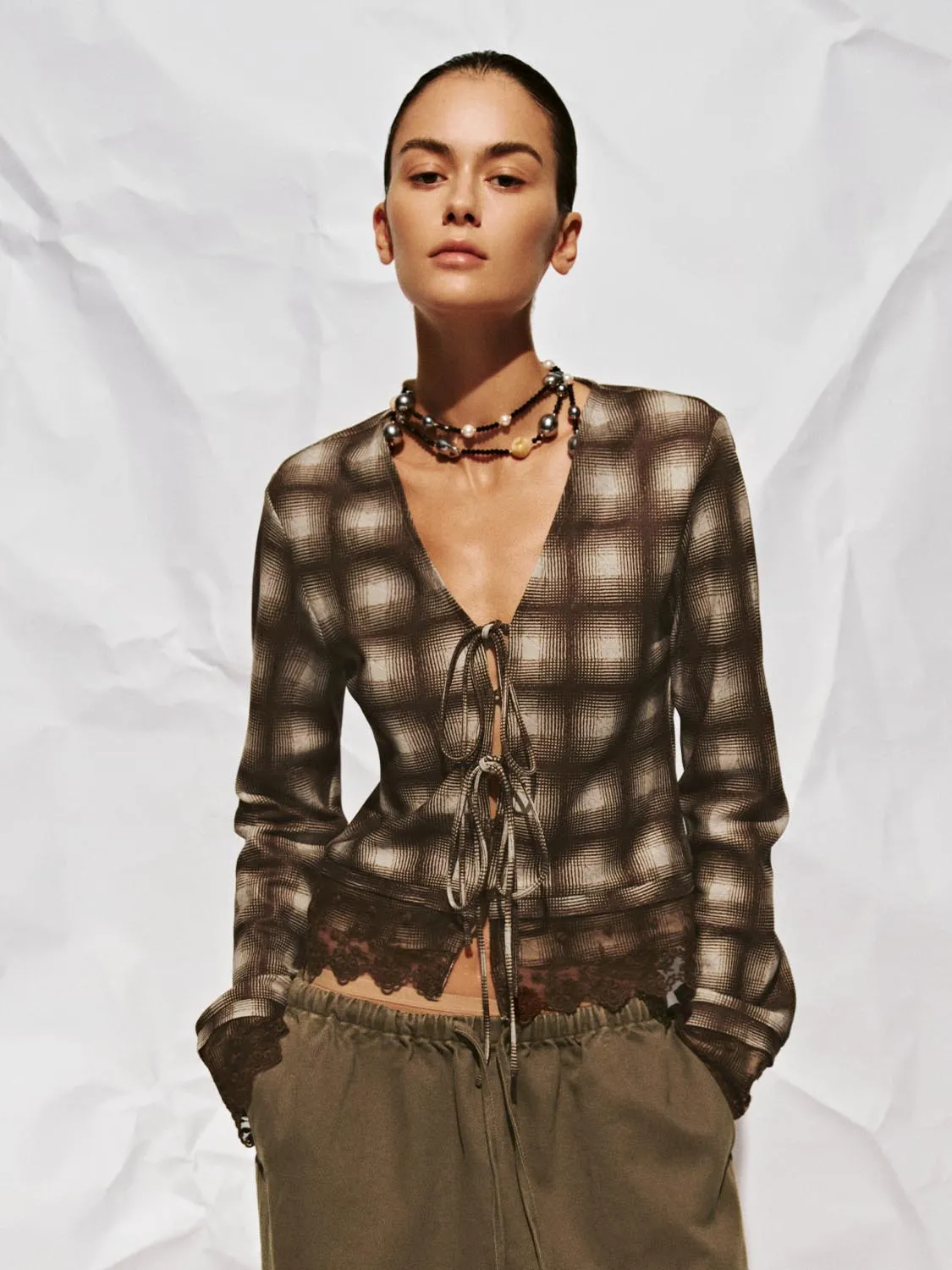 Slim Lace Hem Check Shirts sold by Urban Revivo