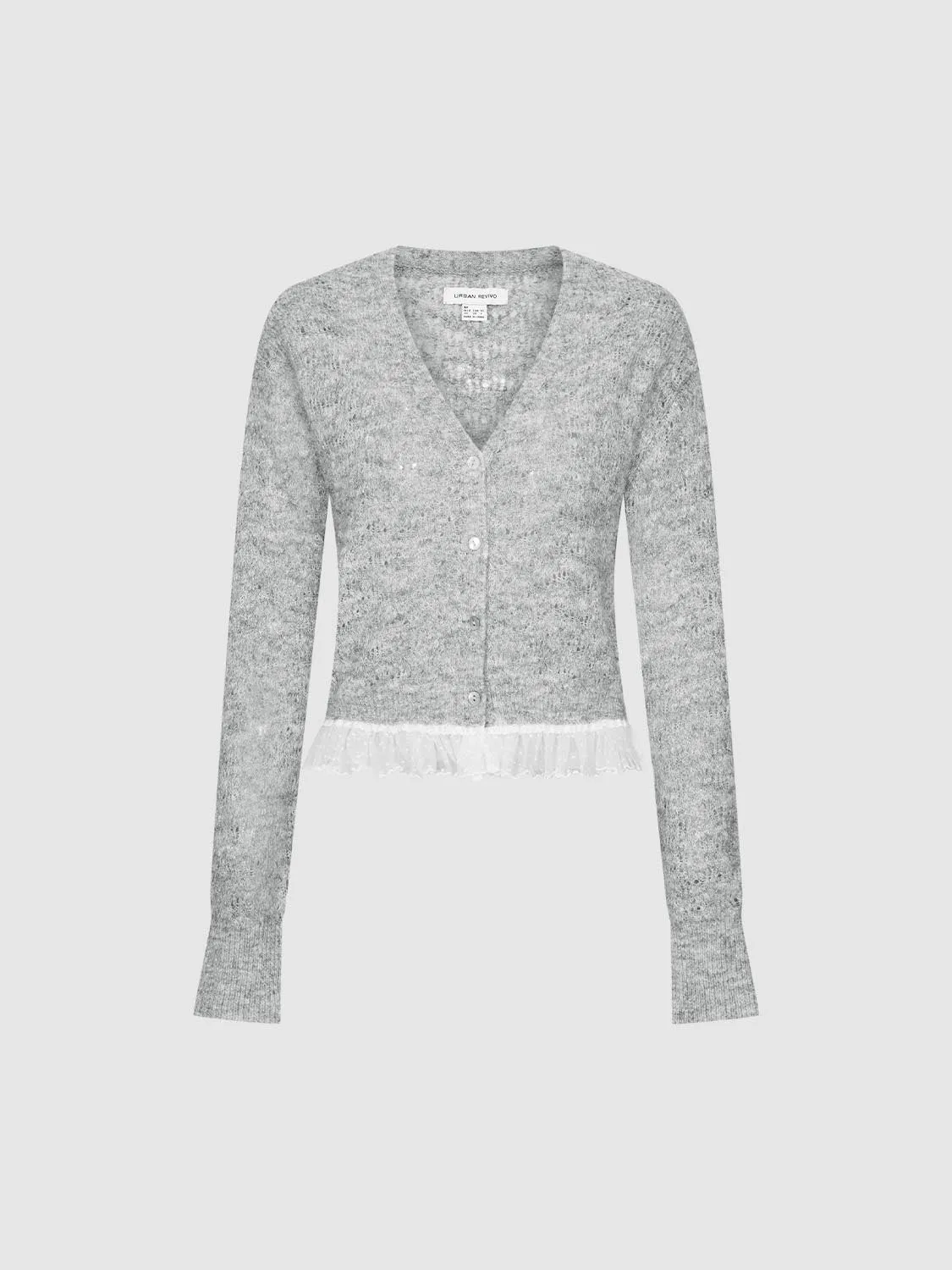 Lace Hem V-Neck Knitted Cardigans sold by Urban Revivo