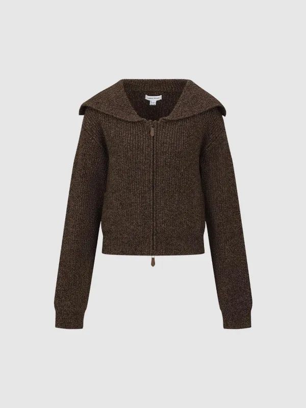 Collared Zip Up Knitted Cardigans made by Urban Revivo