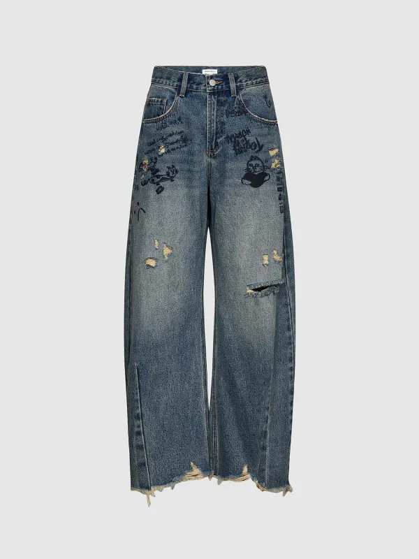 Ripped Loose Barrel Jeans sold by Urban Revivo