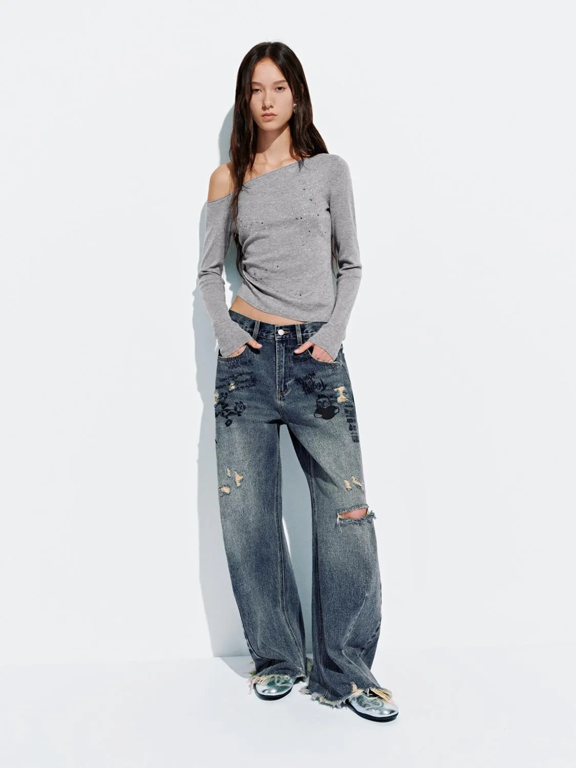 Ripped Loose Barrel Jeans sold by Urban Revivo product image thumbnail 5