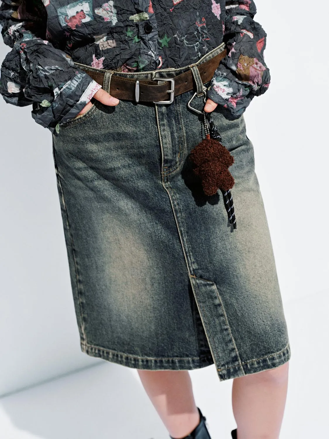 Buckle Decor Denim Midi Skirts sold by Urban Revivo product image thumbnail 4