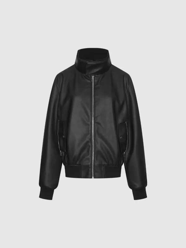 Faux Leather Stand Collar Jackets sold by Urban Revivo