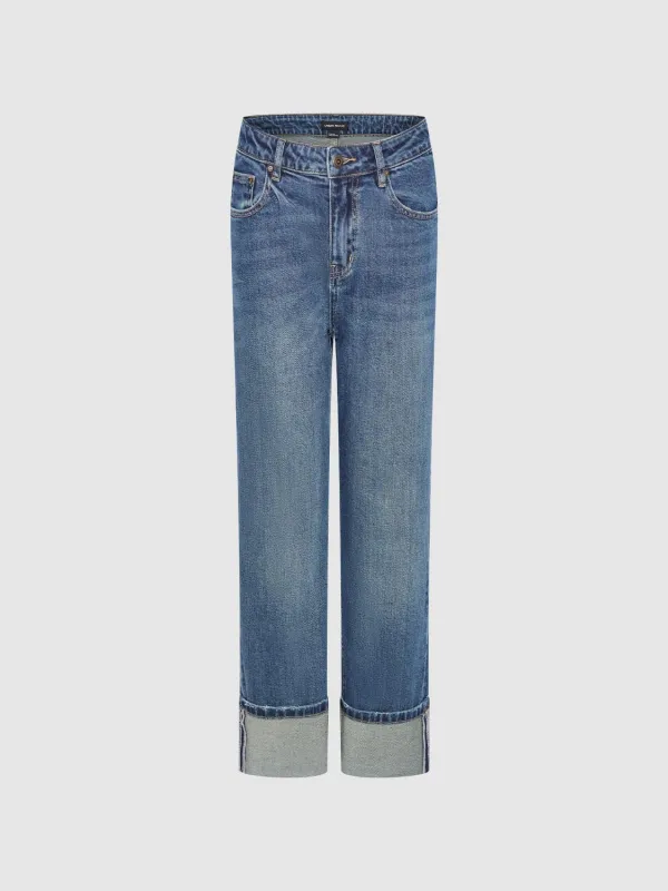 Cuffed Wide Leg Jeans sold by Urban Revivo