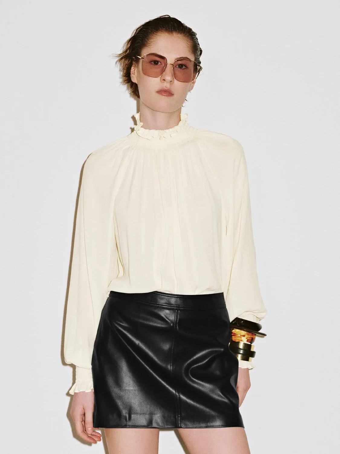 Ruffle High Neck Overhead Shirt sold by Urban Revivo