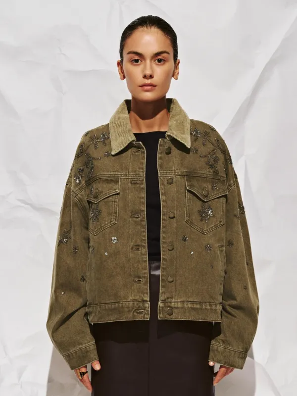 Flap Pocket Rhinestone Denim Jackets sold by Urban Revivo
