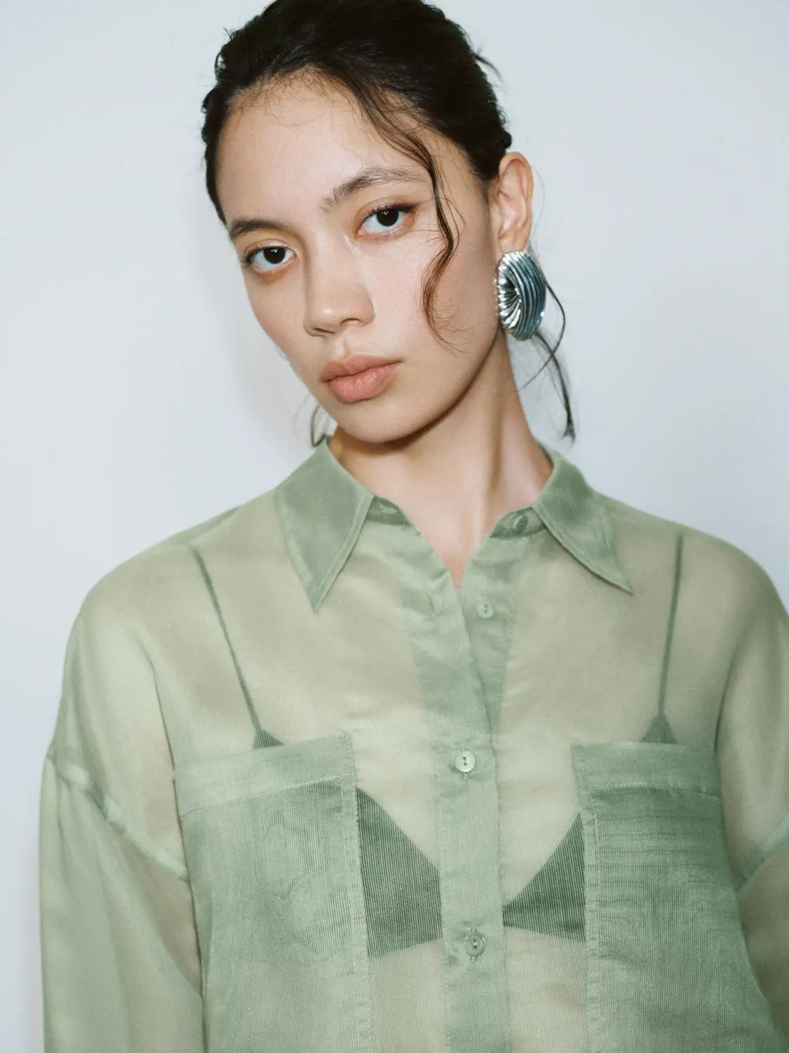 Loose Button Up Sheer Shirts sold by Urban Revivo product image thumbnail 3
