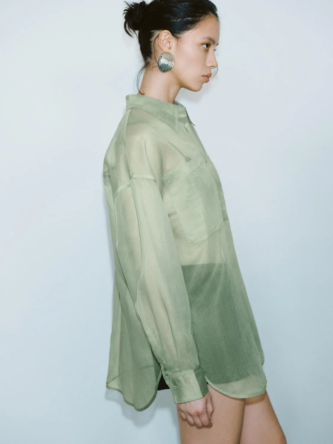 Loose Button Up Sheer Shirts sold by Urban Revivo product image thumbnail 2