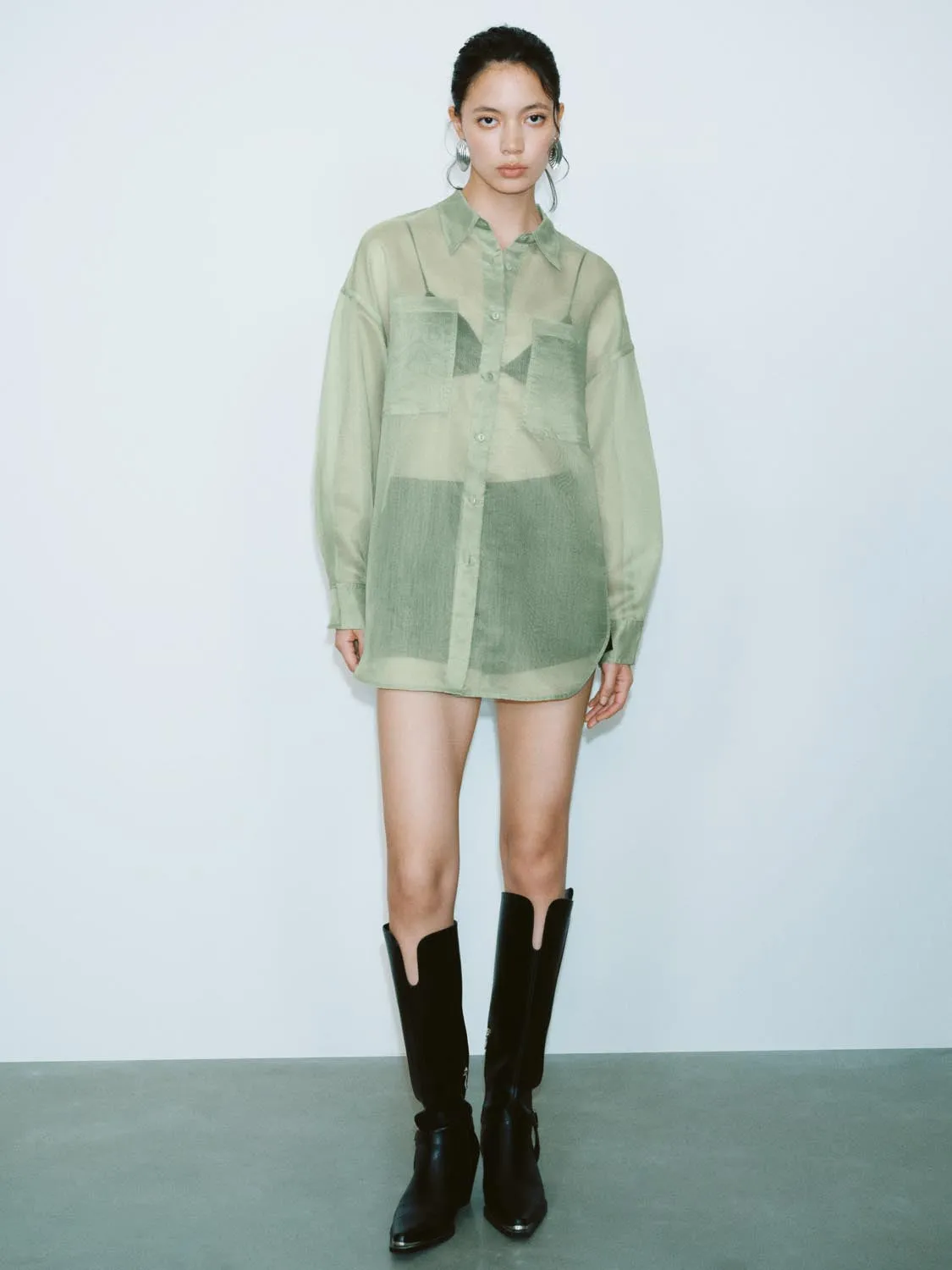 Loose Button Up Sheer Shirts sold by Urban Revivo product image thumbnail 4