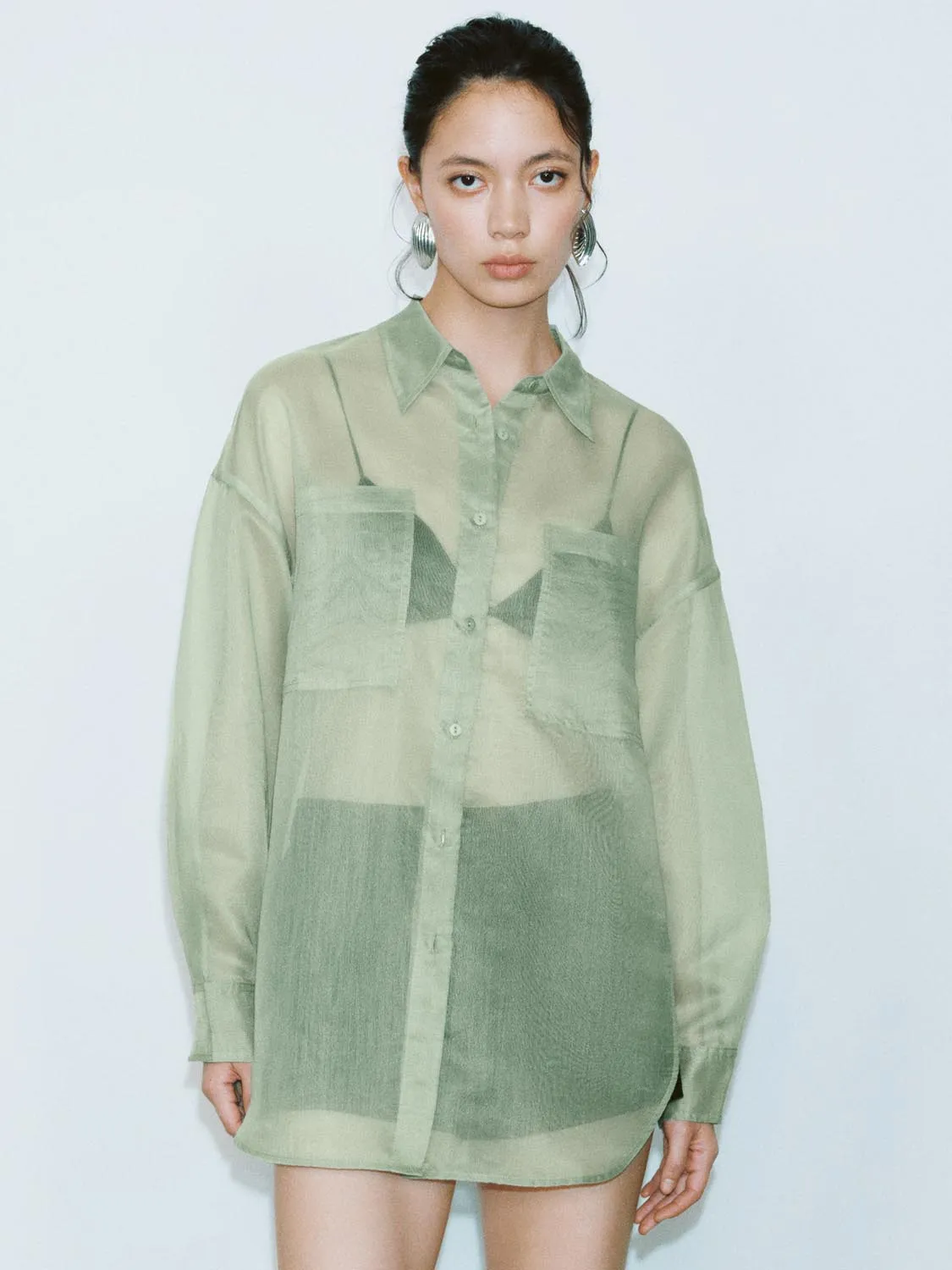 Loose Button Up Sheer Shirts sold by Urban Revivo