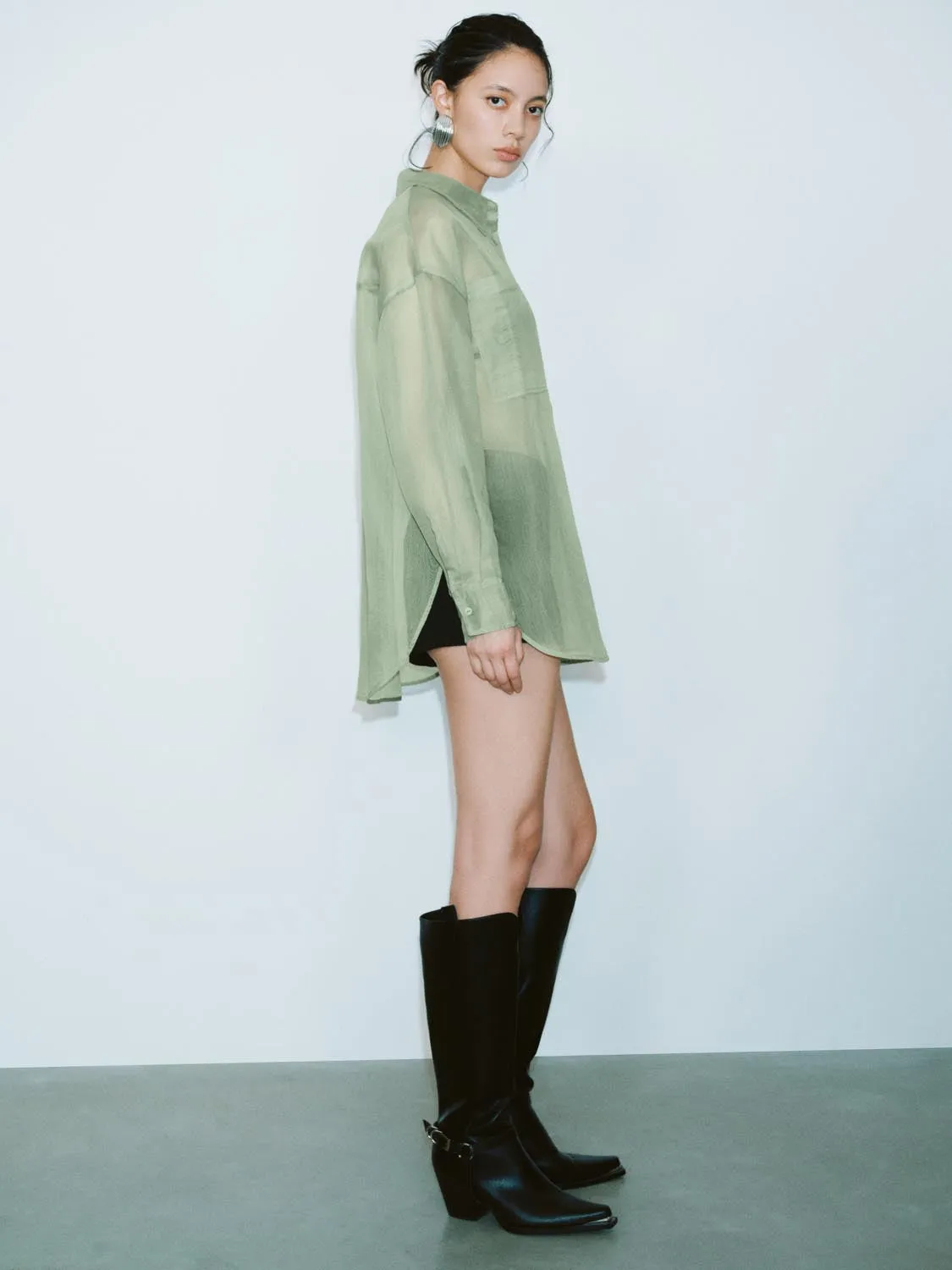 Loose Button Up Sheer Shirts sold by Urban Revivo product image thumbnail 5