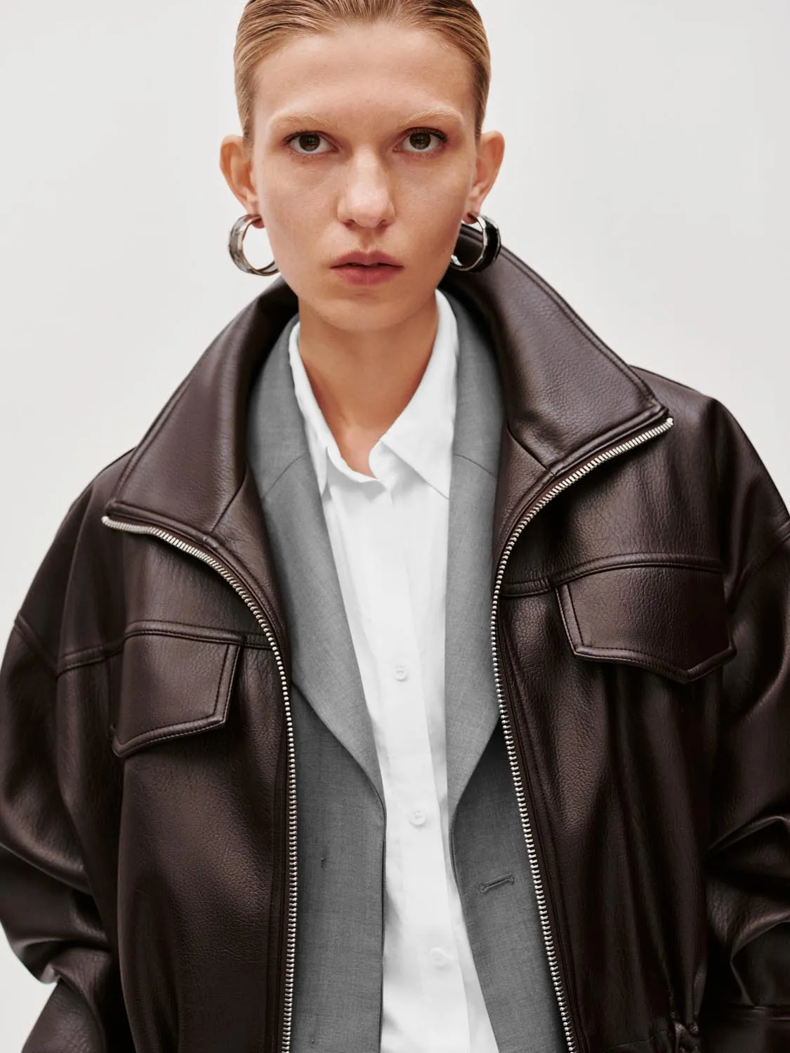 Faux Leather Drawstring Bomber Jackets sold by Urban Revivo product image thumbnail 3