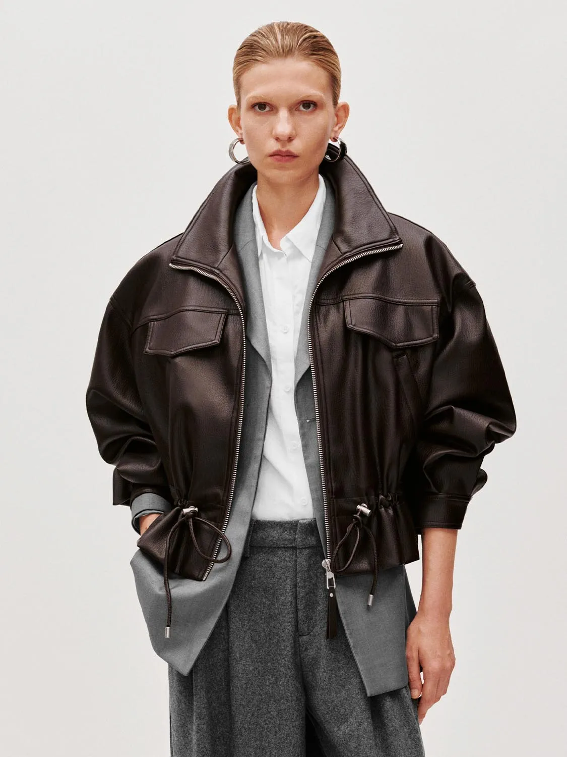 Faux Leather Drawstring Bomber Jackets sold by Urban Revivo