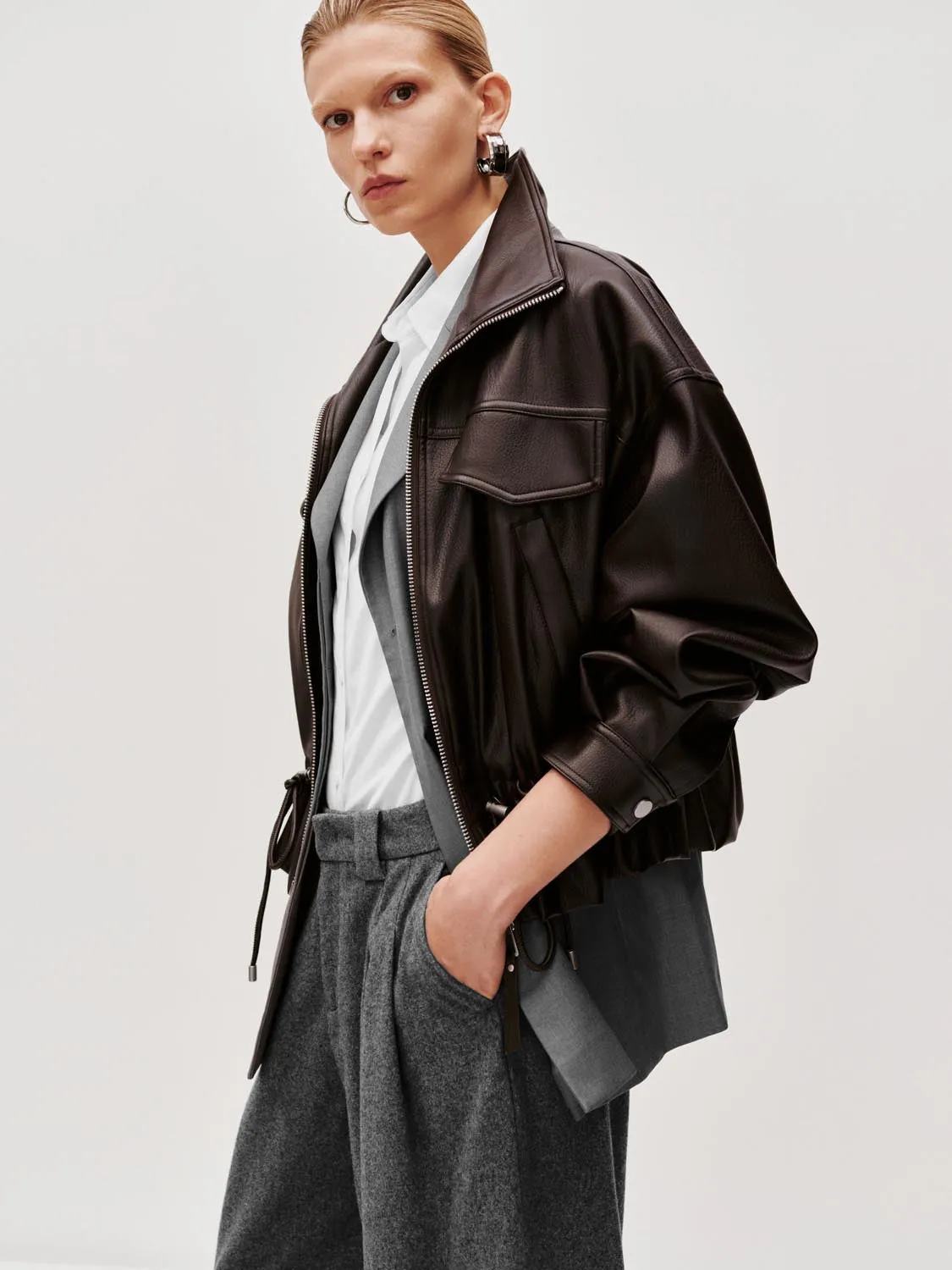 Faux Leather Drawstring Bomber Jackets sold by Urban Revivo product image thumbnail 2