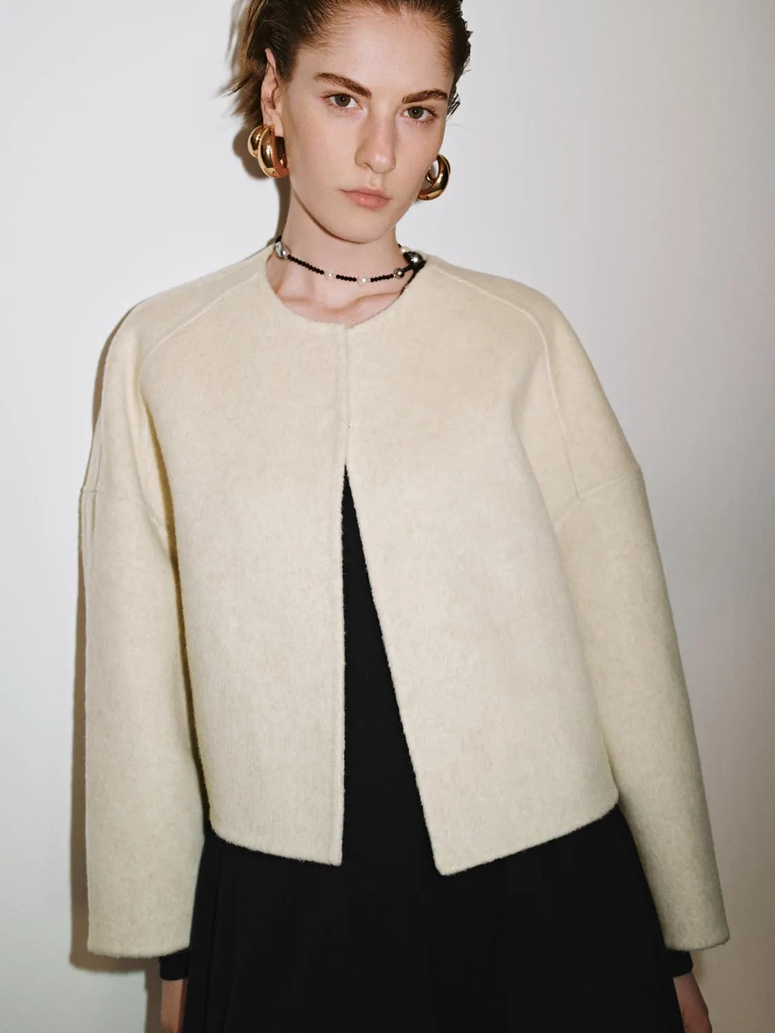 Flare Sleeve Crew Neck Wool Blend Jackets sold by Urban Revivo product image thumbnail 3