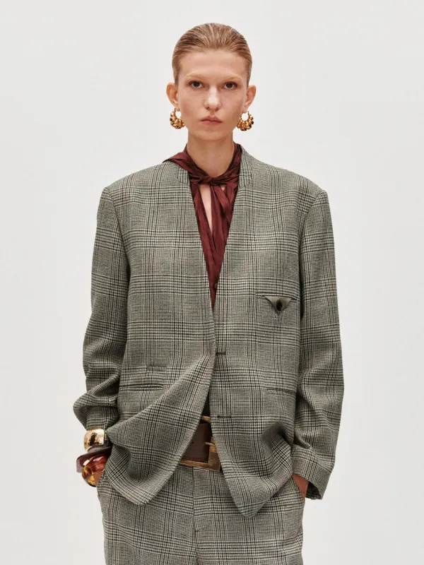 Check Tailored Collarless Blazers sold by Urban Revivo