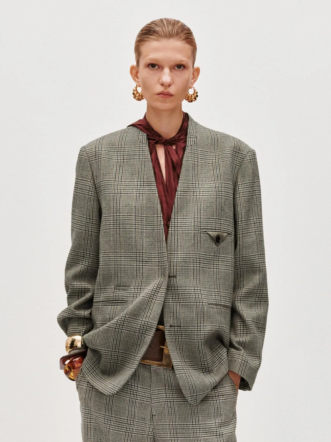 Check Tailored Collarless Blazers sold by Urban Revivo