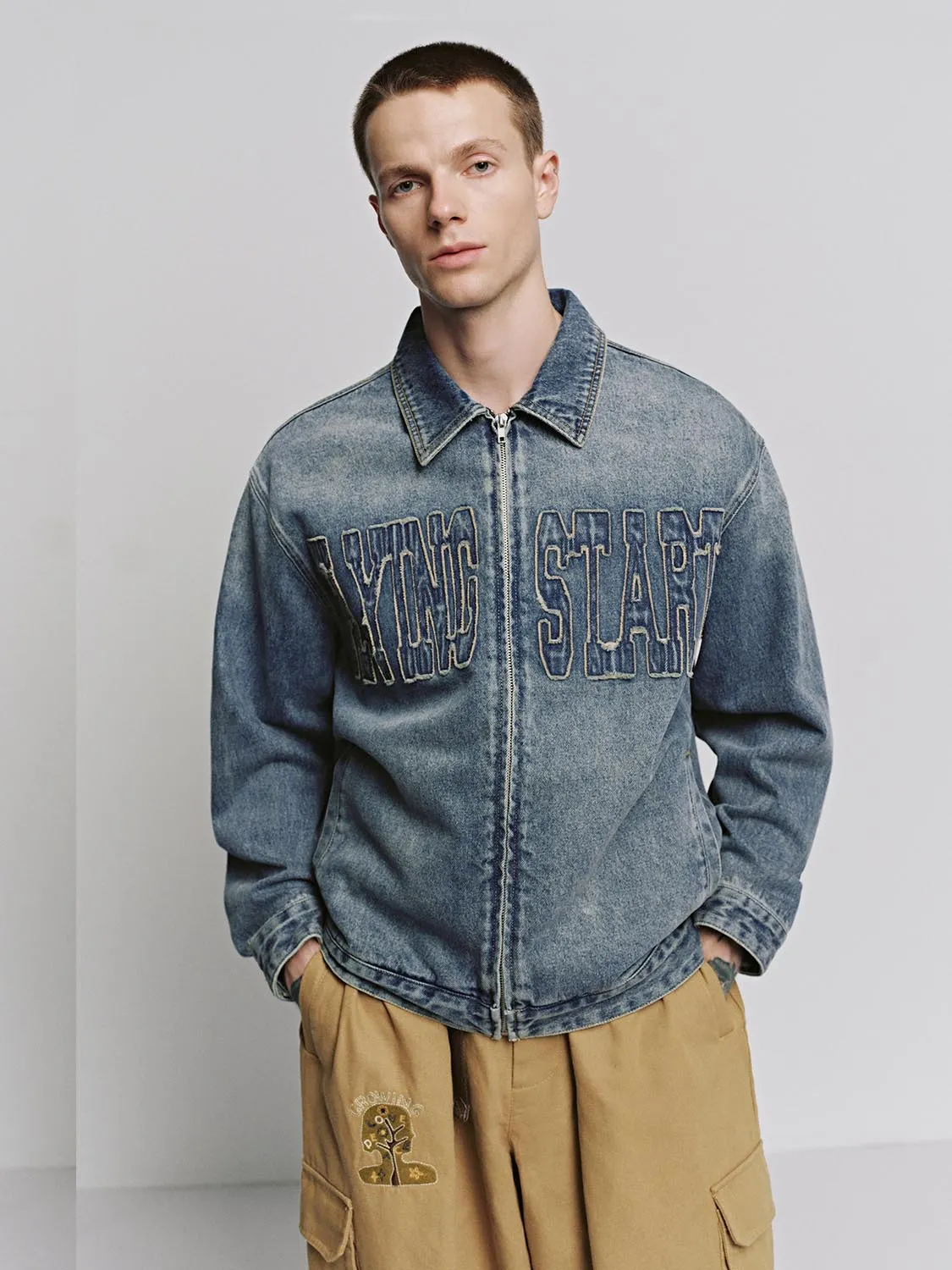 Patch Zip Up Denim Jackets sold by Urban Revivo