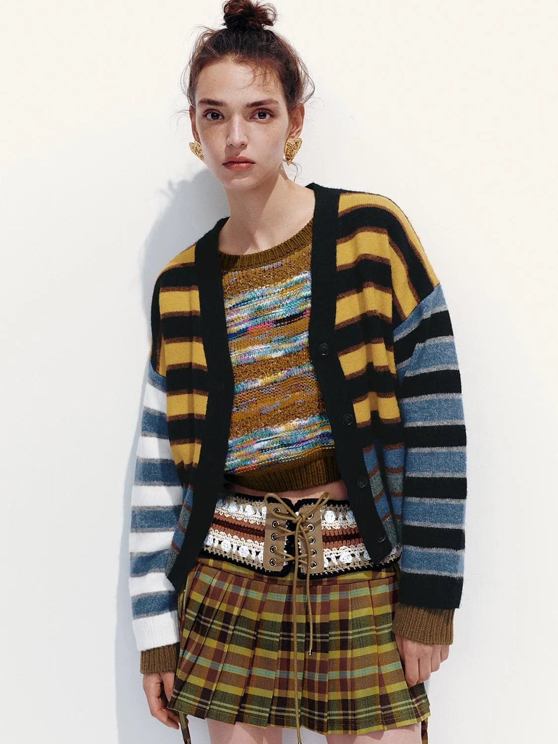 Contrast Striped Knitted Cardigan sold by Urban Revivo