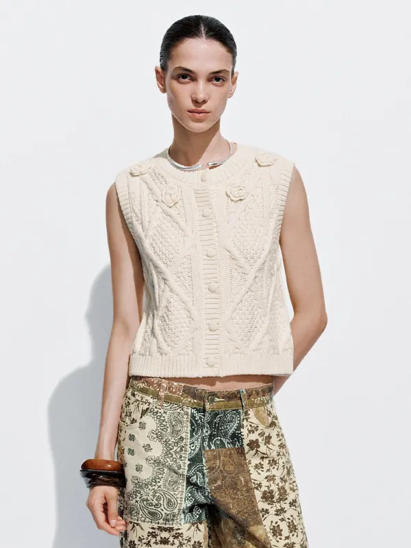 Cap Sleeve Cable Knitted Cardigan sold by Urban Revivo