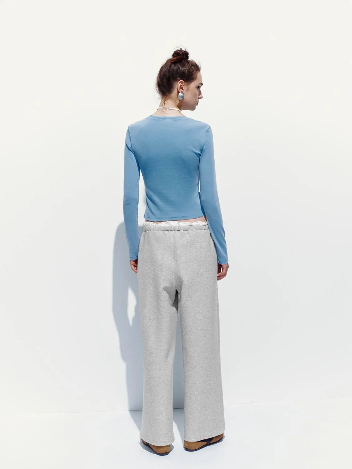 Lace Edge Floral Wide Leg Pants sold by Urban Revivo product image thumbnail 4