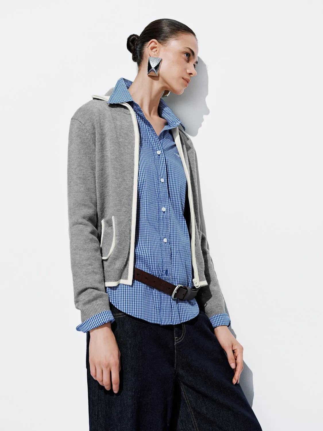 Collared Full Zip Knitted Cardigans sold by Urban Revivo product image thumbnail 2