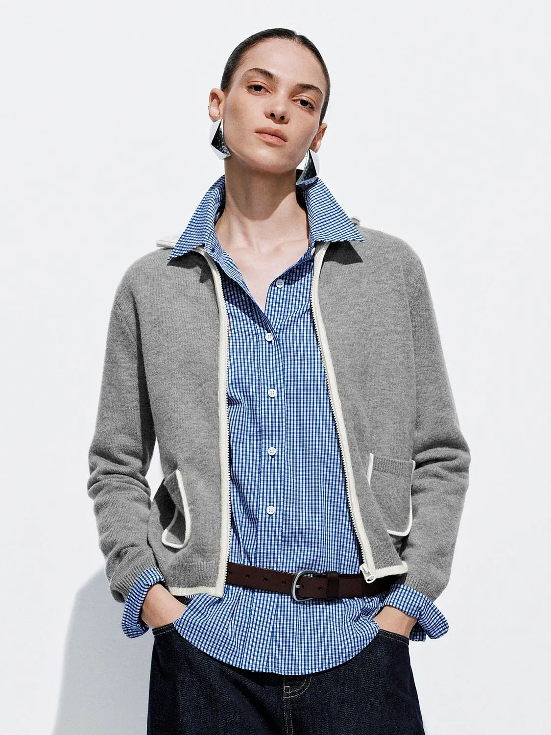 Collared Full Zip Knitted Cardigans sold by Urban Revivo