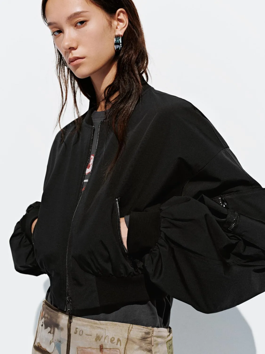Balloon Sleeve Bomber Jackets sold by Urban Revivo product image thumbnail 3