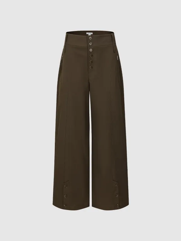 Button Detail Wide Leg Pants sold by Urban Revivo