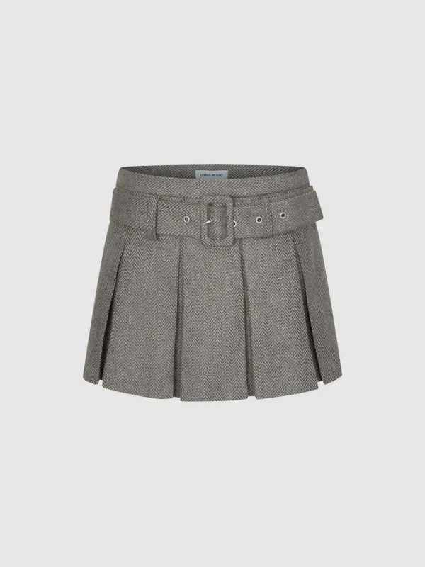 Belted Pleated A-Line Mini Skirts sold by Urban Revivo