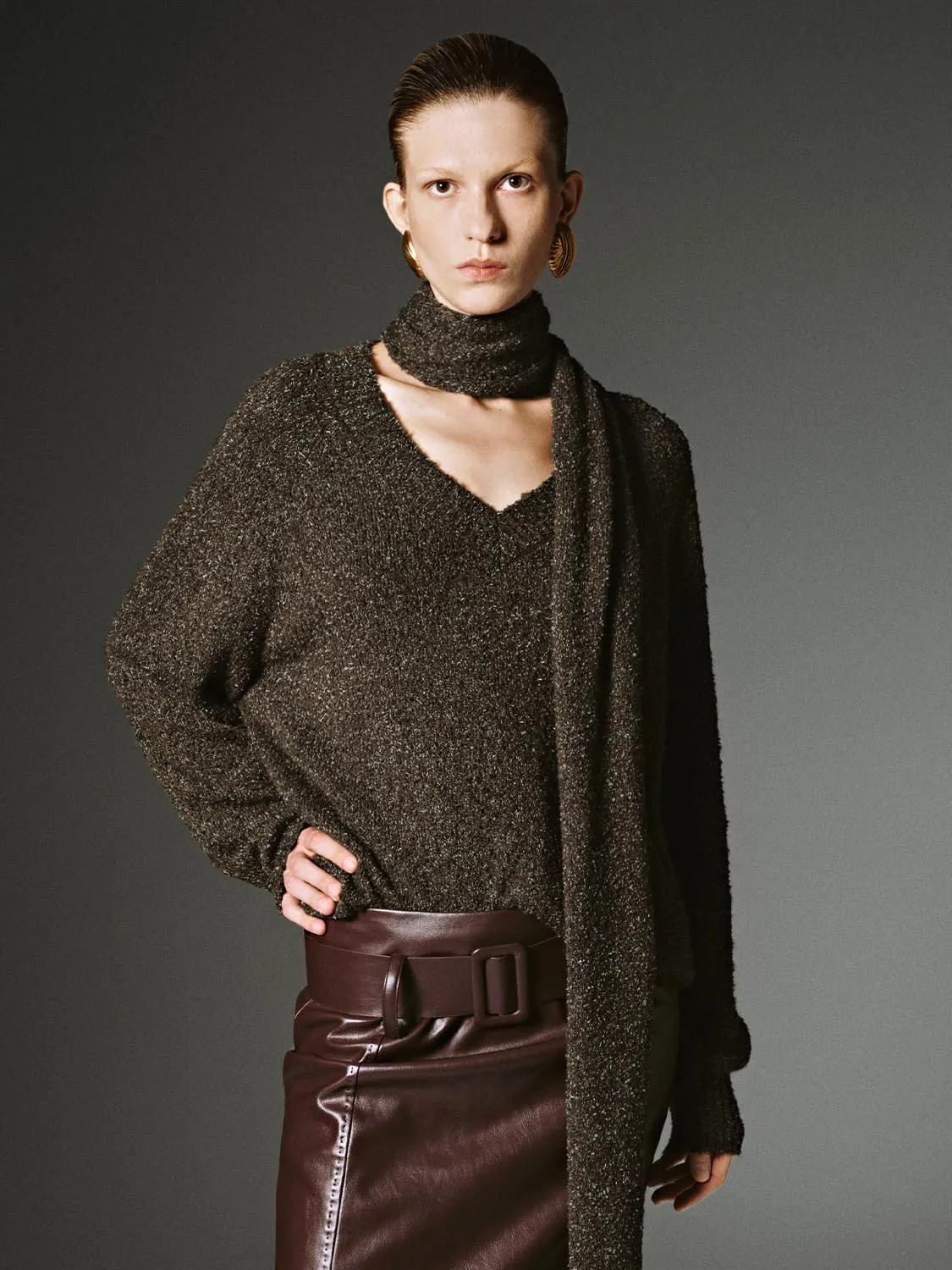 Scarf Neck Long Sleeve Knitted T-Shirts sold by Urban Revivo