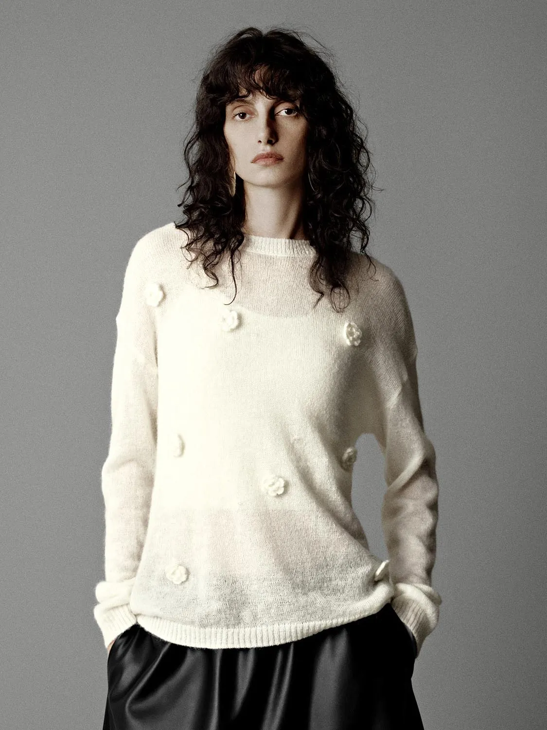 Floral Applique Long Sleeve Knitted T-Shirts sold by Urban Revivo