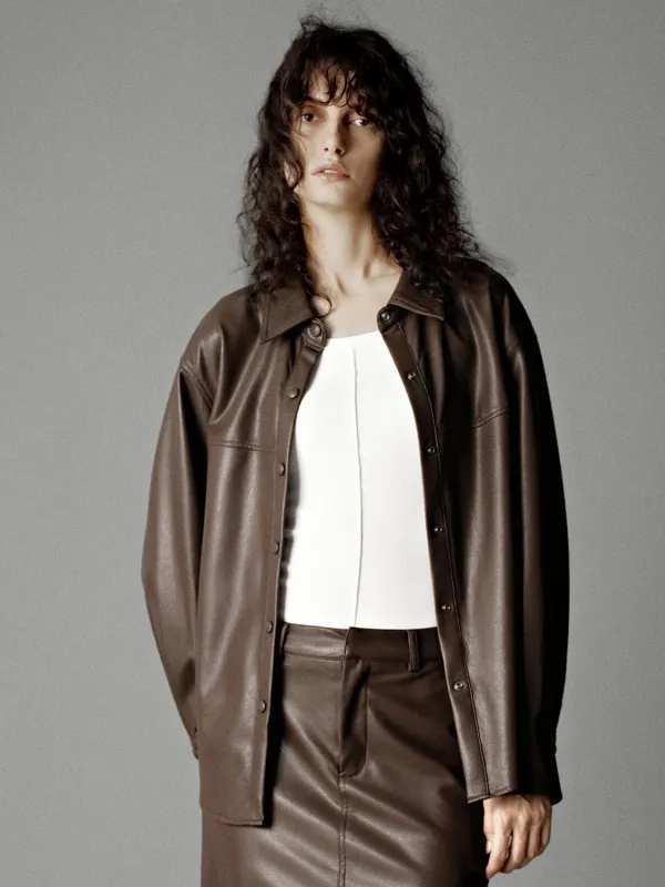 Vegan Leather Loose Fit Shirts made by Urban Revivo