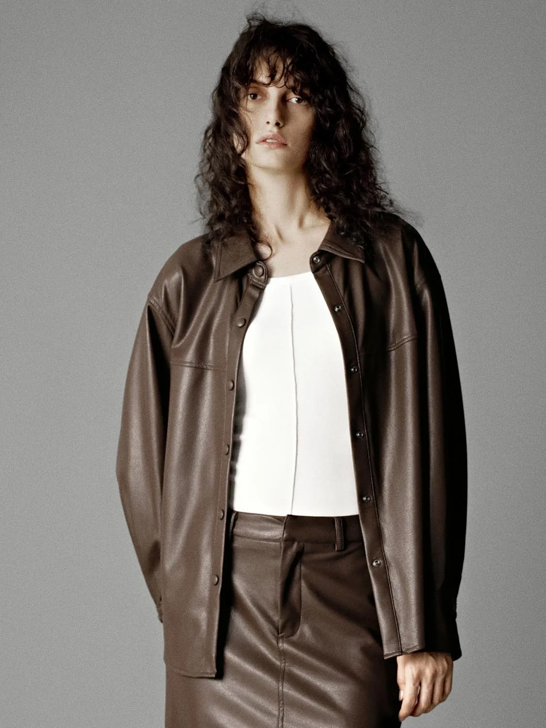 Vegan Leather Loose Fit Shirts sold by Urban Revivo