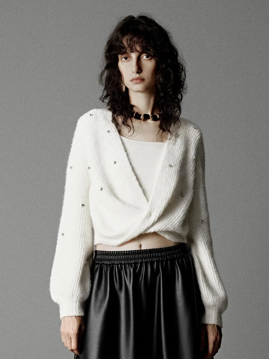 Twist Front Long Sleeve Knitted T-Shirts sold by Urban Revivo