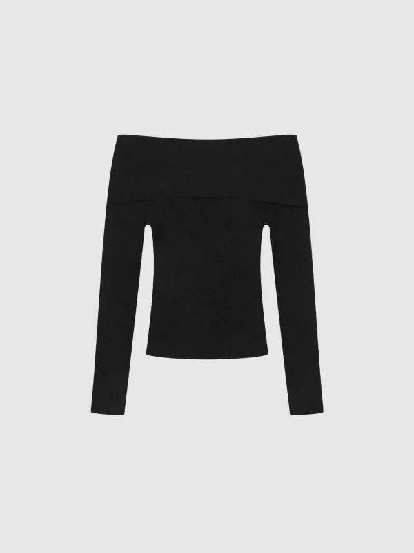 Off Shoulder Long Sleeve Knitted T-Shirts sold by Urban Revivo