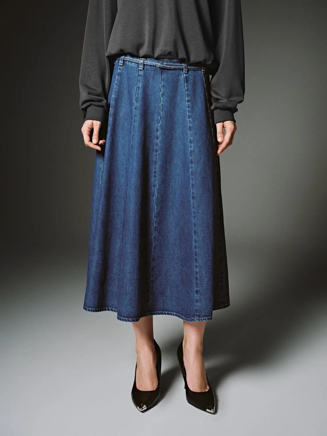 Pleated Denim Midi Skirts sold by Urban Revivo product image thumbnail 2