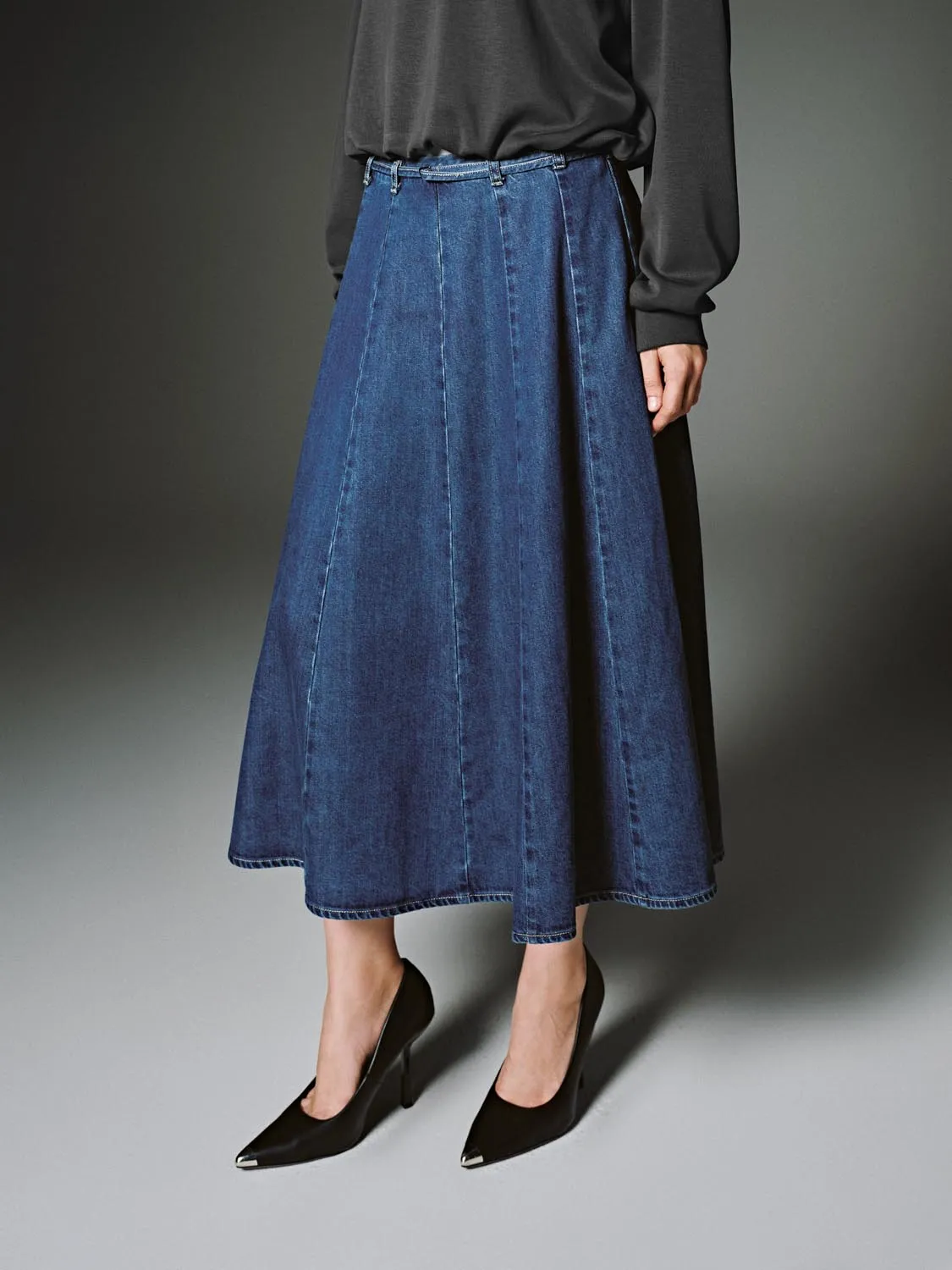 Pleated Denim Midi Skirts sold by Urban Revivo product image thumbnail 3