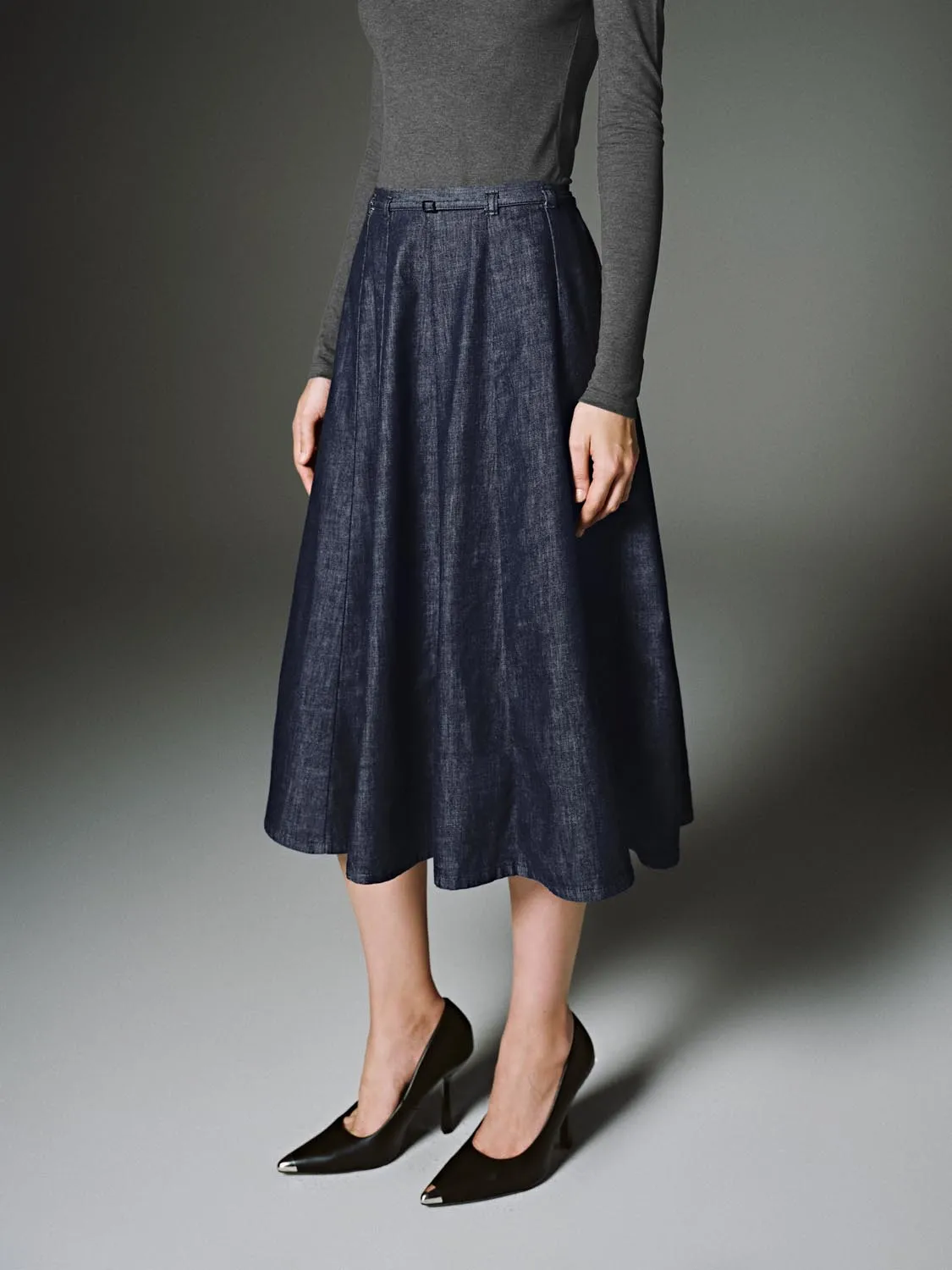 Pleated Denim Midi Skirts sold by Urban Revivo product image thumbnail 3